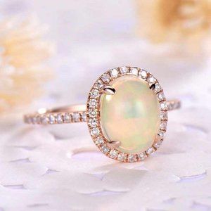 Sweet Oval Gemstone Micro Pave Beautiful Fire Opal Rose Gold Ring, VIP2…
